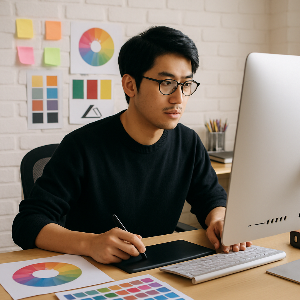 asian graphic designer working at a computer-1