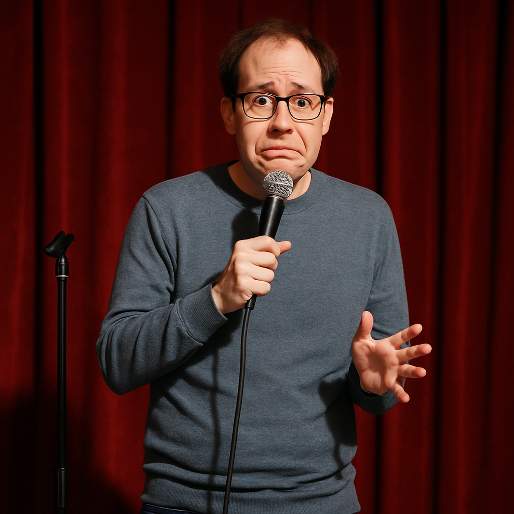 awkward stand up comedian on stage