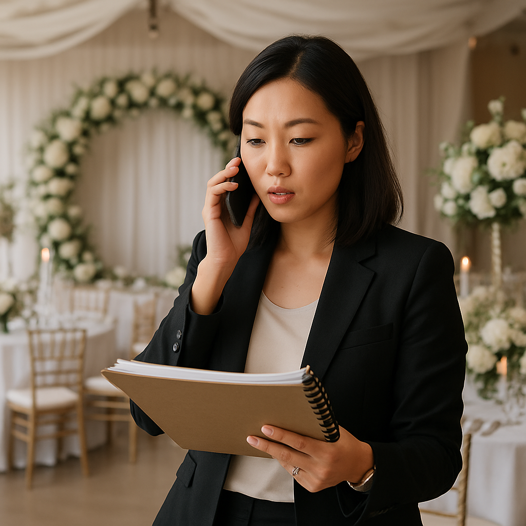 busy Asian wedding planner at the venue before the wedding-1