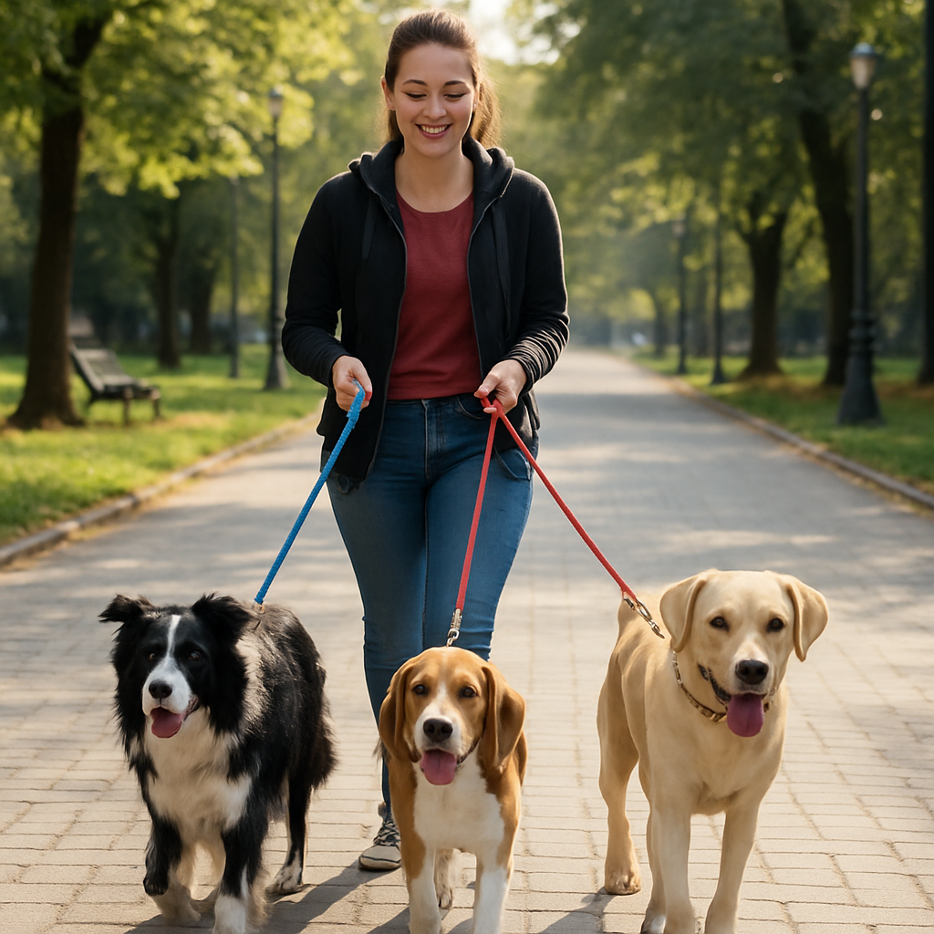 dog walker taking 3 dogs for a walk-1