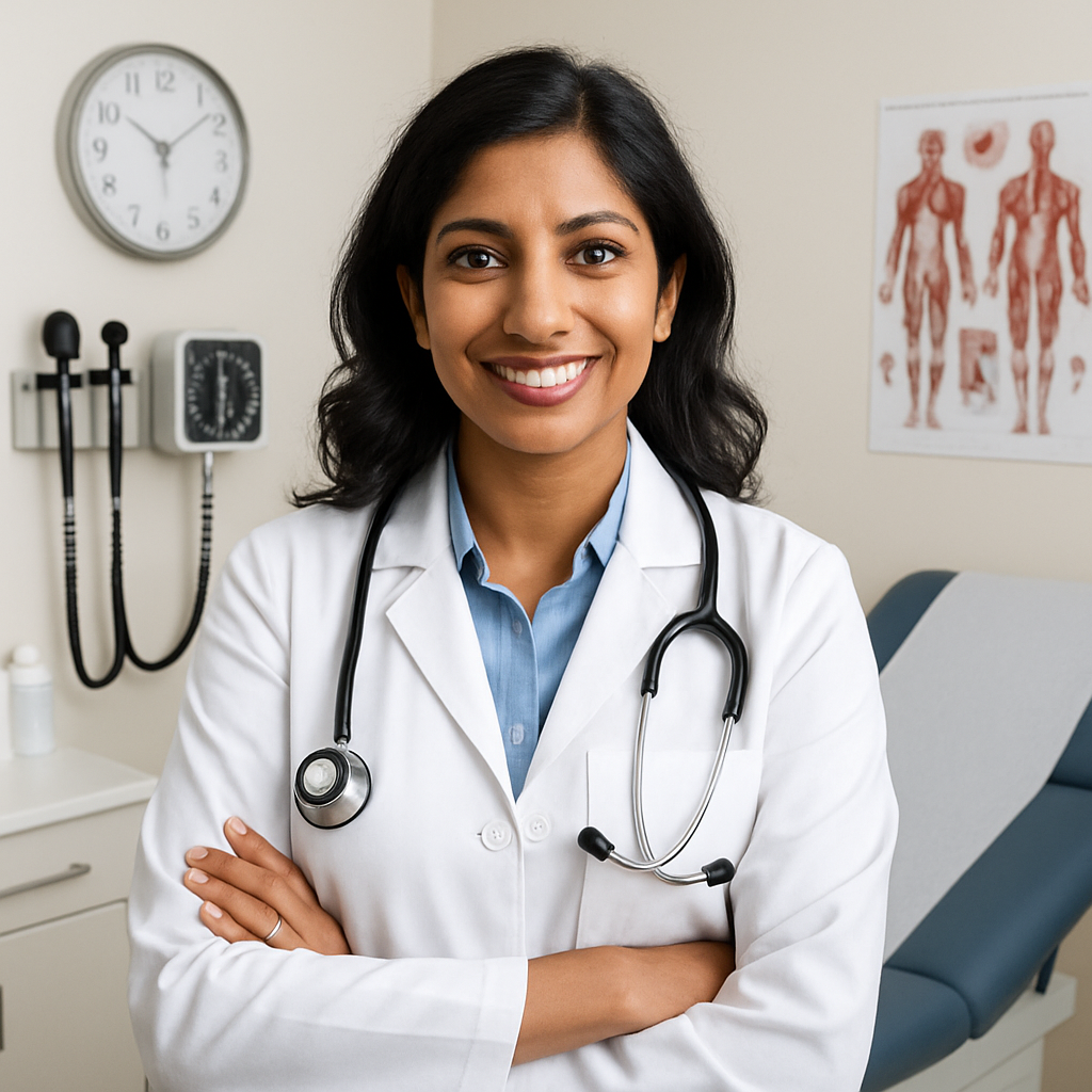 female Indian primary care physician in a treatment room-1