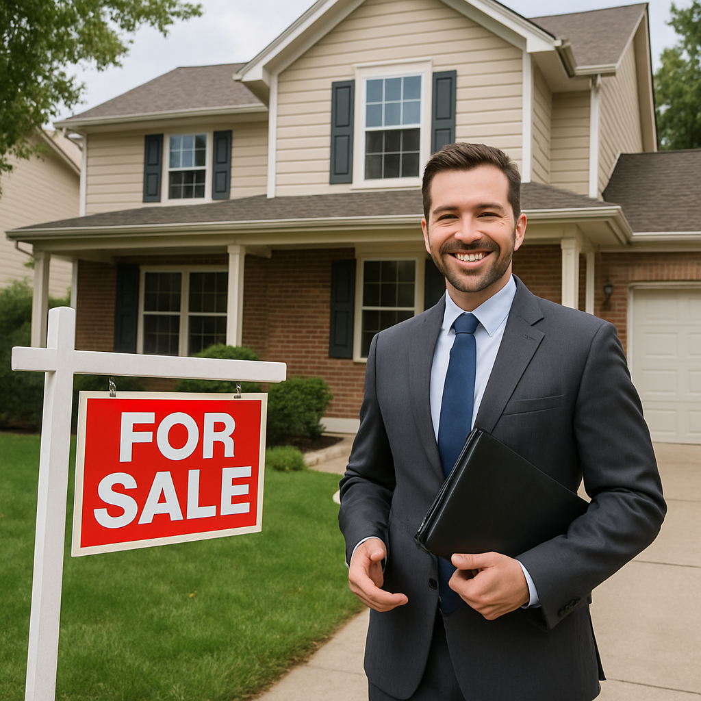real estate agent at a home for sale