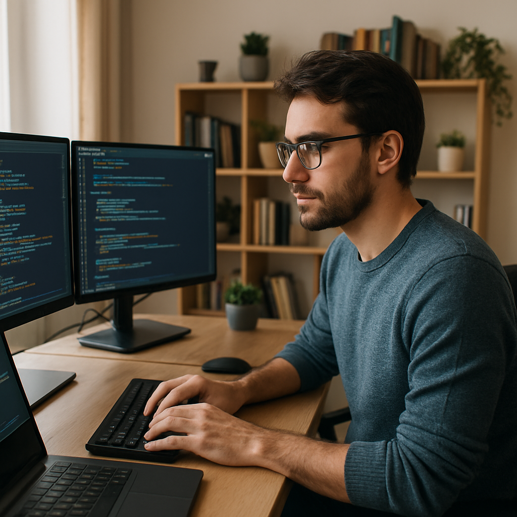 software engineer at his home office